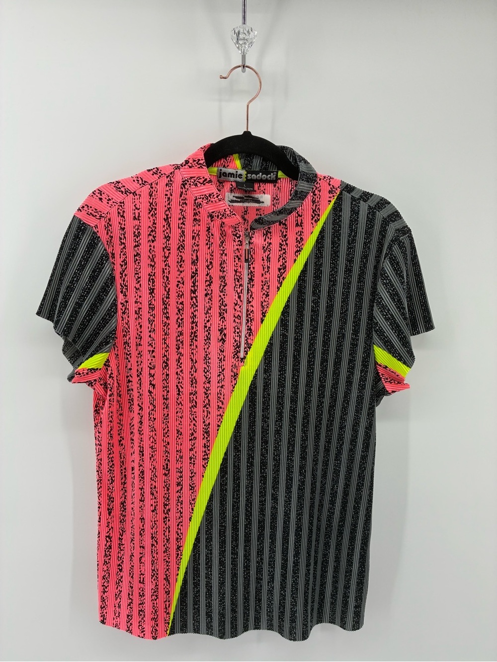 Jamie Sadock Neon Pink & Black Striped Golf Polo